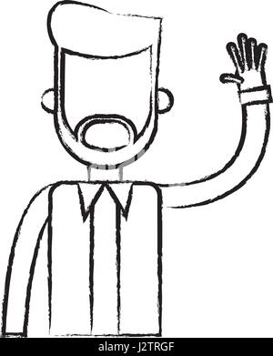 bearded man hand up design sketch Stock Vector
