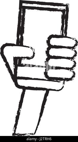 hand holding smartphone communication sketch Stock Vector