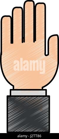 color pencil image front view hand with side fingers Stock Vector