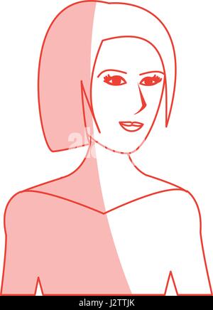 red silhouette shading cartoon half body woman with straight short hairstyle Stock Vector