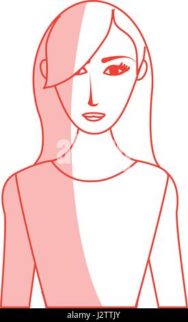 red silhouette shading cartoon half body woman with long side hairstyle and blouse Stock Vector