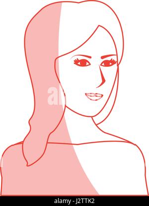 red silhouette shading cartoon half body woman with long side hairstyle Stock Vector