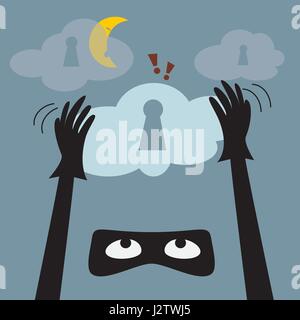 Data theft protection. Secure Cloud Computing. Cartoon vector. Stock Vector