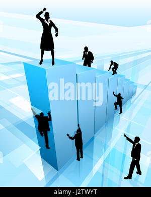 Concept for success, business woman in silhouette competing to win by climbing a graph. Stock Photo