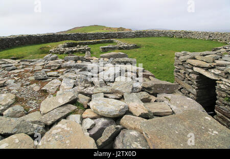 Knockdrum Iron Age stone fort perimeter defensive walls, near Castletownshend, County Cork, Ireland, Irish Republic Stock Photo