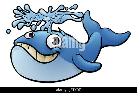 An illustration of a whale cartoon character squirting water from its blow hole Stock Photo