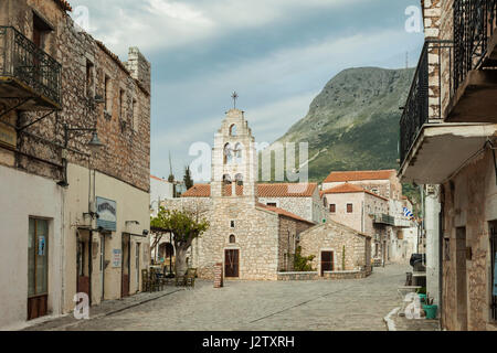 Spring afternoon in Areopoli old town, Laconia, Greece. Mani peninsula. Stock Photo