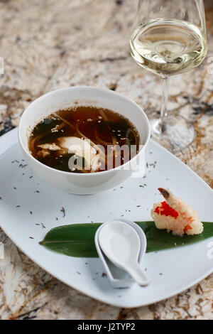 Japanese noodle soup udon in bowl Stock Photo