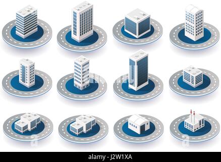 Isometric building for 3d city map vector set. Isometric city house and ...