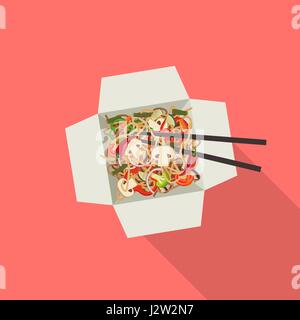 Chinese noodles in box. Stock Vector