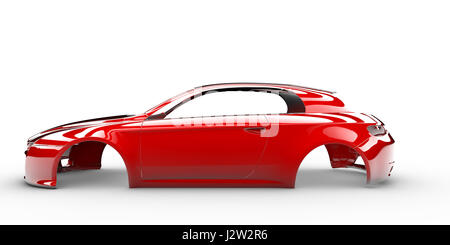 Red body car with no wheel, engine,interior Stock Photo