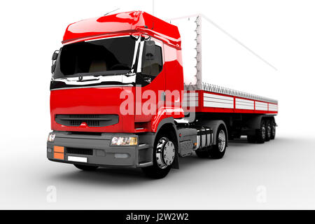 Red and white transport truck isolated on white Stock Photo