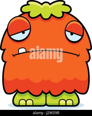 A cartoon illustration of a fluffy monster looking sad. Stock Vector