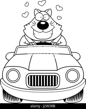 A cartoon illustration of a fat cat in love driving a car. Stock Vector