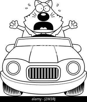 A cartoon illustration of a fat cat driving a car and panicking. Stock Vector