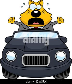 A cartoon illustration of a fat cat driving a car and panicking. Stock Vector