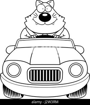 A cartoon illustration of a fat cat driving a car and smiling. Stock Vector