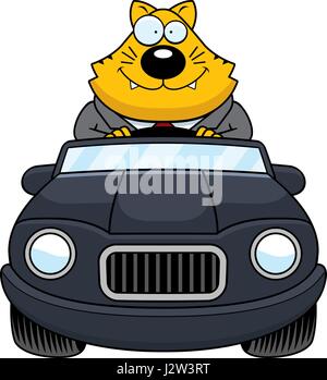 A cartoon illustration of a fat cat driving a car and smiling. Stock Vector