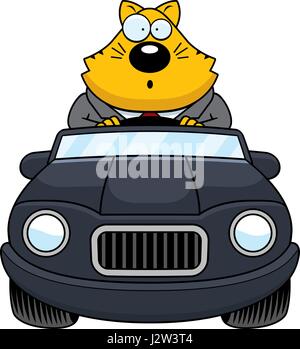 A cartoon illustration of a fat cat driving a car and looking surprised. Stock Vector