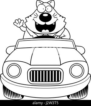 A cartoon illustration of a fat cat driving a car and waving. Stock Vector