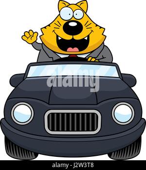 A cartoon illustration of a fat cat driving a car and waving. Stock Vector