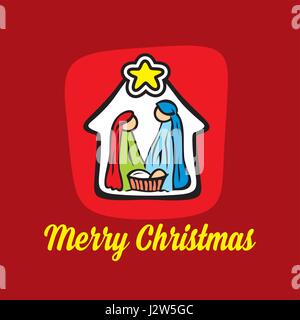 Postcard of a merry Christmas, the scene of the birth of Jesus Christ ...