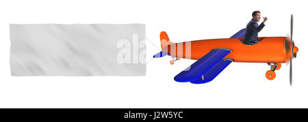 Old vintage airplane with banner ribbon Stock Photo