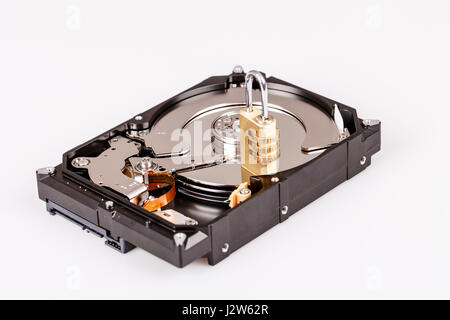 lock on hdd or harddrive, part of computer, cyber security concept, data privacy Stock Photo