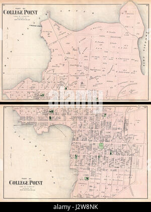 1873 Beers Map of College Point, Queens, New York City (set of 2 maps) - Geographicus - CollegePoint-beers-1873 Stock Photo