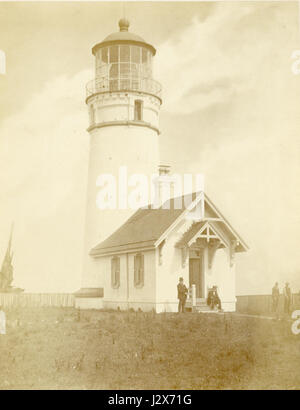 Cape Blanco Lighthouse, established in 1871, is located on the southern coast of Oregon. It is one of the oldest lighthouses in the United States, serving as a navigational aid for sailors along the rugged coastline. Stock Photo