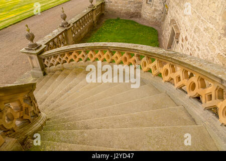 Imposing winding staircase at Floors Castle, Kelso, Roxburghshure, Scottish Borders, Scotland, United Kingdom. Stock Photo