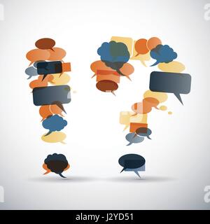 Exclamation and Question Mark Made from Speech Bubbles With Retro Colors - Vector Design Stock Vector