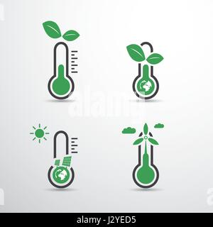 Global Warming, Ecological Problems And Solutions - Thermometer Icon Designs Stock Vector