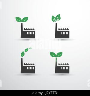 Global Warming, Ecological Problems And Solutions - Renewable Energy Concept, Factory Icon Designs Stock Vector