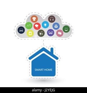Cloud Computing, Internet of Things Connected to the Cloud from Home - IoT, IIoT or Technology Concept Background or Cover Template Illustration Stock Vector