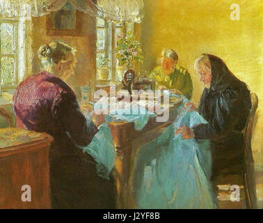 Anna Ancher (Danish painter, 1859-1935) Sewing a Dress for a Costume Party 1920 Stock Photo