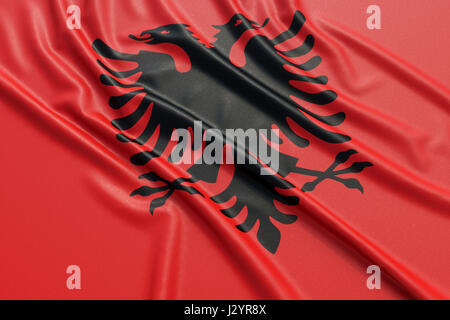 Albania flag. Wavy fabric high detailed texture. 3d illustration rendering Stock Photo