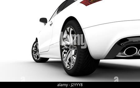 3D rendering of a white car on a clean background Stock Photo
