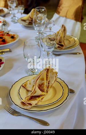 Beautifully decorated tables for guests with decorations Stock Photo