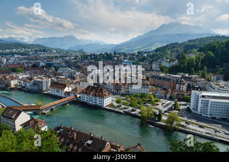 View across Lucerne towards the Alps and Mount Pilatus, Switzerland Stock Photo