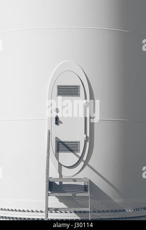 White Wind Turbine Steel Door Side Lit Closeup Stock Photo