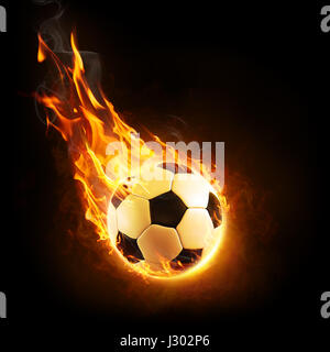 Burning Soccer Ball In Motion - 3D rendering Stock Photo