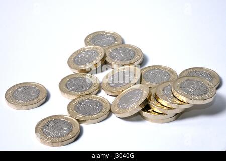 New Pound Coins on a White Background Stock Photo