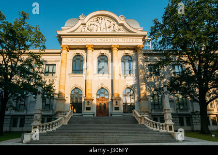 Riga, Latvia. Entrance Of Latvian National Museum Of Art In Krisjana Valdemara Street Under Blue Clear Sky At Sunny Summer Day. Stock Photo
