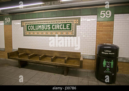 A beautiful mosaic sign at the 59th Street Columbus Circle subway platform in Midtown Manhattan, New York City. Stock Photo