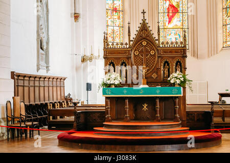 Riga, Latvia - July 2, 2016: Riga, Latvia. Interior Of The Riga Dom Dome Cathedral. Altar In Church. Stock Photo