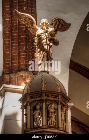 Riga, Latvia - July 2, 2016: Interior Of The Riga Dom Dome Cathedral Church. Decorative Elements, Wooden Statue Of Angel. Stock Photo