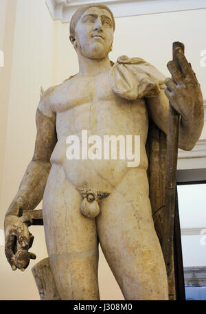 Emperor Alexander Severus (208-235)  with idealized body of the Diomedes Cuma-Munich type. c. 225 AD. Statue. National Archaeological Museum. Naples. Italy. Stock Photo