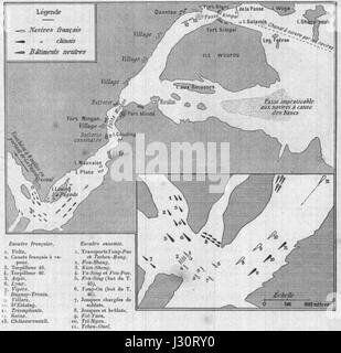 Carte de la riviere Min et position des navires francais et chinois au moment du declenchement du combat de Fou Tcheou en 1884 Stock Photo