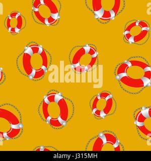 Red Lifebuoy Random Seamless Pattern Stock Vector